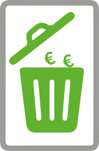 Illustration d'une poubelle avec des euros